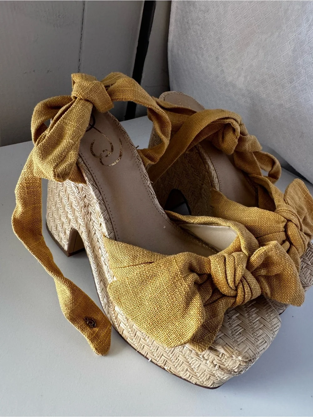 Sam Edelman Yellow Tie-Ankle Platform Sandals